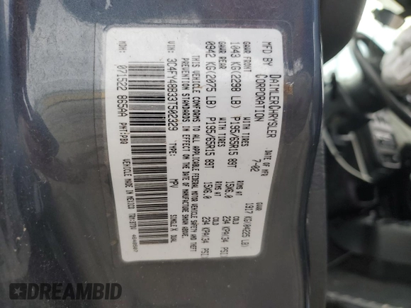 2003 Chrysler PT Cruiser z VIN 3C4FY48B33T502329, wystawiony jako Copart lot #45404745 z przebiegiem 108 589 mil mil oraz Szkoda całkowita • Salvage title. Historia ofert i sprzedaży dostępna na DreamBid. Obrazek 14.