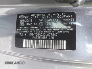 2012 Hyundai Veloster w/Black Int with VIN KMHTC6AD3CU078547, listed as a IAAI auction lot 42633915 with 143,633 mi miles and . Bid and sale history available at DreamBid. Image 9.