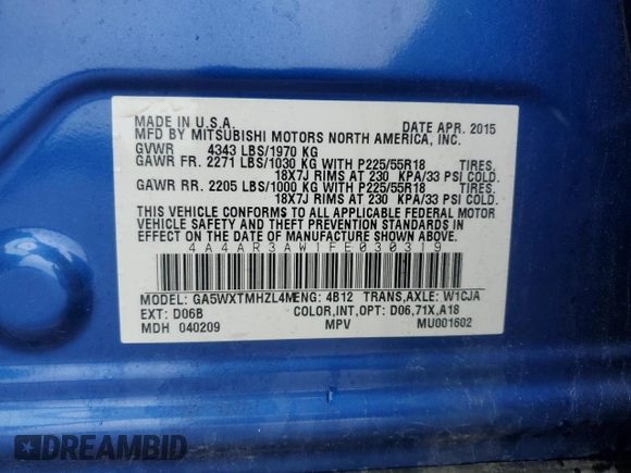 2015 Mitsubishi Outlander Sport 2.4 ES with VIN 4A4AR3AW1FE030319, listed as a Copart auction lot 52266745 with 150,147 mi miles and Clean Title. Bid and sale history available at carsss.com. Image 13.