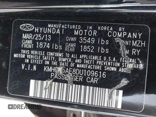 2013 Hyundai Accent SE with VIN KMHCU5AE8DU109616, listed as a IAAI auction lot 42051364 with 96,739 mi miles. Bid and sale history available at carsss.com. Image 9.