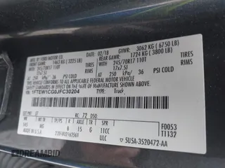 2018 Ford F-150 XL with VIN 1FTEW1CG0JFC30204, listed as a IAAI auction lot 41439886 with 110,160 mi miles. Bid and sale history available at carsss.com. Image 9.