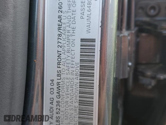 2004 Audi A6 z VIN WAUML64B04N083359, wystawiony jako Copart lot #86759414 z przebiegiem 160 298 mil mil oraz Szkoda całkowita • Salvage title. Historia ofert i sprzedaży dostępna na DreamBid. Obrazek 12.