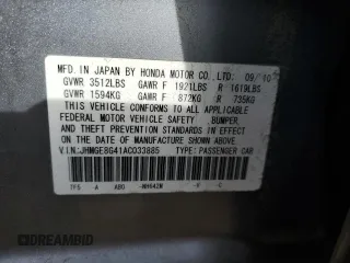 2010 Honda Fit Sport with VIN JHMGE8G41AC033885, listed as a Copart auction lot 49793605 with 114,910 mi miles and Salvage title. Bid and sale history available at DreamBid. Image 12.