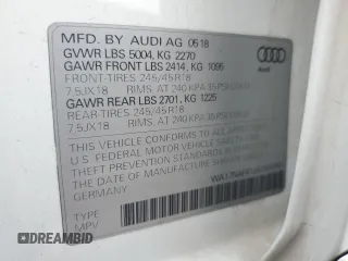 2018 Audi allroad A4 Premium with VIN WA17NAF41JA193040, listed as a Copart auction lot 73289744 with 62,213 mi miles and Salvage Title. Bid and sale history available at DreamBid. Image 12.