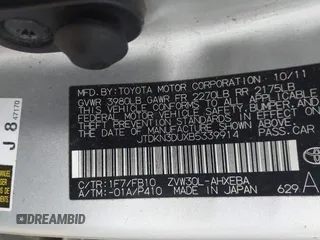 2011 Toyota Prius I with VIN JTDKN3DUXB5339914, listed as a IAAI auction lot 42060694 with 207,481 mi miles. Bid and sale history available at carsss.com. Image 9.