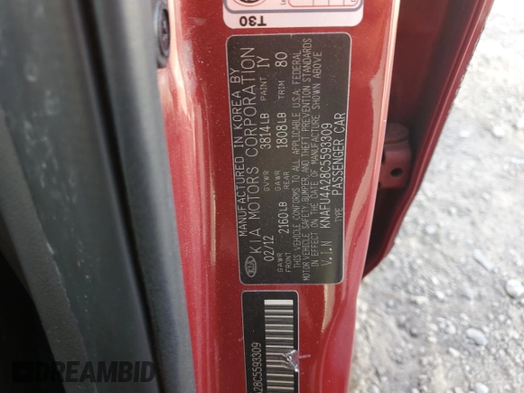 2012 Kia Forte EX with VIN KNAFU4A28C5593309, listed as a Copart auction lot 76740934 with 98,228 mi miles and Salvage Title. Bid and sale history available at carsss.com. Image 12.
