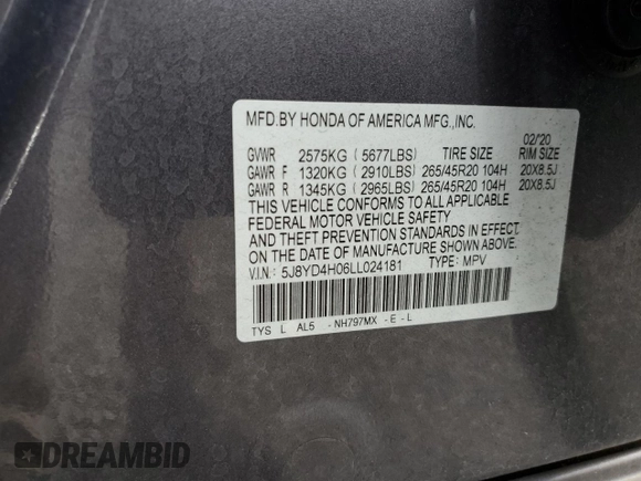 2020 Acura MDX w/Technology/A-Spec Pkg with VIN 5J8YD4H06LL024181, listed as a Copart auction lot 51617235 with 46,235 mi miles and Non Repairable. Bid and sale history available at carsss.com. Image 15.
