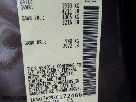 2014 Nissan Altima 2.5 SV with VIN 1N4AL3AP9EC172466, listed as a Copart auction lot 69686584 with 127,843 mi miles and Salvage Title. Bid and sale history available at carsss.com. Image 13.