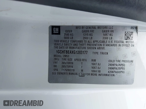 2016 Chevrolet Colorado 4WD WT with VIN 1GCHTBEAXG1283177, listed as a IAAI auction lot 42046435 with 98,088 mi miles. Bid and sale history available at carsss.com. Image 9.