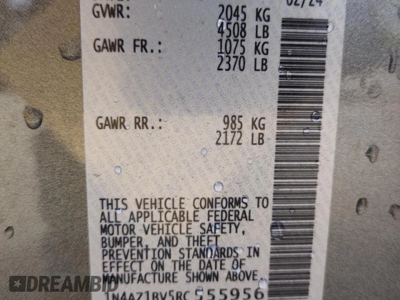 2024 Nissan LEAF S with VIN 1N4AZ1BV5RC555956, listed as a Copart auction lot 60755845 with 9,587 mi miles and Salvage title. Bid and sale history available at DreamBid. Image 13.