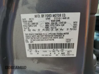 2012 Ford Escape Limited with VIN 1FMCU9EG0CKA70078, listed as a Copart auction lot 63184945 with 191,530 mi miles and Salvage title. Bid and sale history available at DreamBid. Image 14.