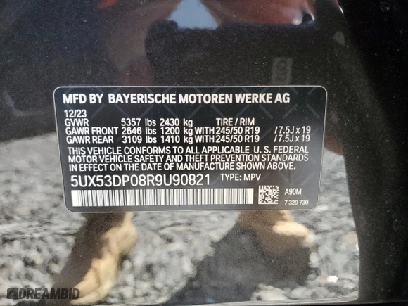 2024 BMW X3 xDrive30i with VIN 5UX53DP08R9U90821, listed as a Copart auction lot 50170815 with 16,509 mi miles and Salvage Title. Bid and sale history available at carsss.com. Image 14.