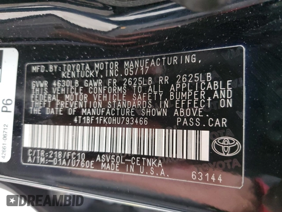 2017 Toyota Camry XLE with VIN 4T1BF1FK0HU793466, listed as a Copart auction lot 48398345 with 97,381 mi miles and Salvage Title. Bid and sale history available at DreamBid. Image 12.