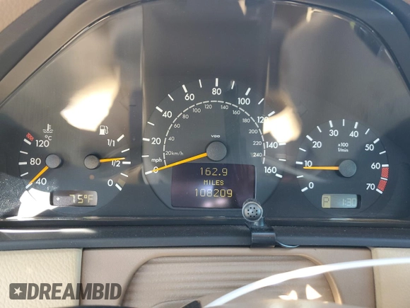 2001 Mercedes-Benz E-Class with VIN WDBJF65J51B386619, listed as a Copart auction lot 46623515 with 108,209 mi miles and Salvage Title. Bid and sale history available at carsss.com. Image 9.