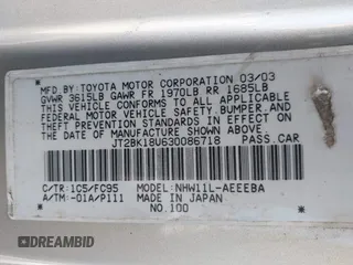 2003 Toyota Prius with VIN JT2BK18U630086718, listed as a IAAI auction lot 42036644 with 251,852 mi miles. Bid and sale history available at carsss.com. Image 9.