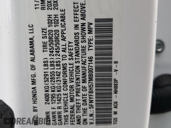2021 Honda Passport EX-L с VIN 5FNYF8H57MB007146, выставлен на аукционе Copart как лот 53624695 с пробегом 36 266 миль миль и Списание • Salvage title. История ставок и продаж доступна на DreamBid. Изображение 13.