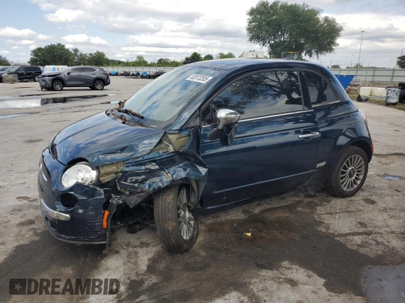2013 FIAT 500 Lounge with VIN 3C3CFFCR2DT572208, listed as a Copart auction lot 52073205 with 83,822 mi miles and Salvage title. Bid and sale history available at DreamBid. Image 1.