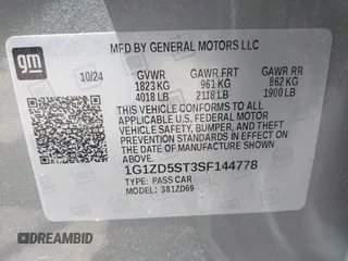 2025 Chevrolet Malibu LT with VIN 1G1ZD5ST3SF144778, listed as a IAAI auction lot 42164805 with 7,628 mi miles and . Bid and sale history available at DreamBid. Image 9.