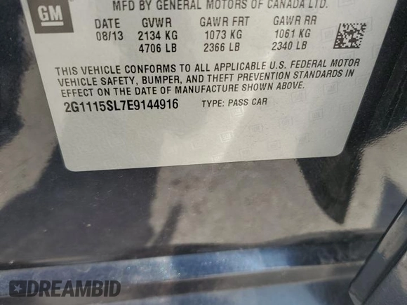 2014 Chevrolet Impala LT z VIN 2G1115SL7E9144916, wystawiony jako Copart lot #59047515 z przebiegiem 152 543 mil mil oraz Szkoda całkowita • Salvage title. Historia ofert i sprzedaży dostępna na DreamBid. Obrazek 13.