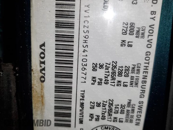 2004 Volvo XC90 with VIN YV1CZ59H541036771, listed as a Copart auction lot 42921775 with 295,215 mi miles and Non Repairable. Bid and sale history available at carsss.com. Image 13.