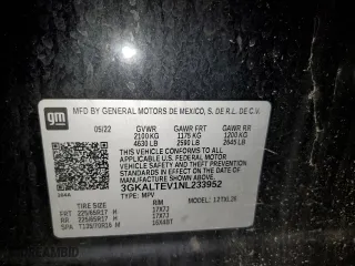 2022 GMC Terrain SLE with VIN 3GKALTEV1NL233952, listed as a Copart auction lot 53841255 with 170,563 mi miles and Clean Title. Bid and sale history available at carsss.com. Image 13.