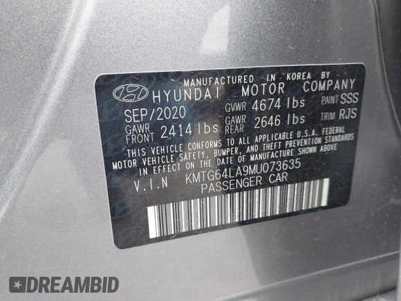 2021 Genesis G70 2.0T with VIN KMTG64LA9MU073635, listed as a IAAI auction lot 41829019 with 47,186 mi miles and . Bid and sale history available at DreamBid. Image 9.