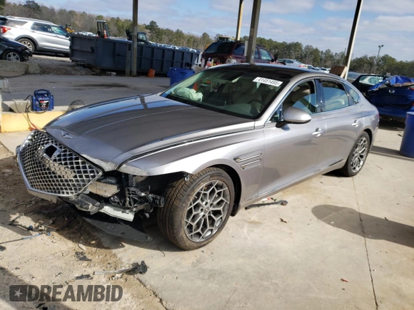 2023 Genesis G80 2.5T with VIN KMTGB4SC6PU152750, listed as a Copart auction lot 41451495 with 61,448 mi miles and Salvage Title. Bid and sale history available at carsss.com. Image 1.