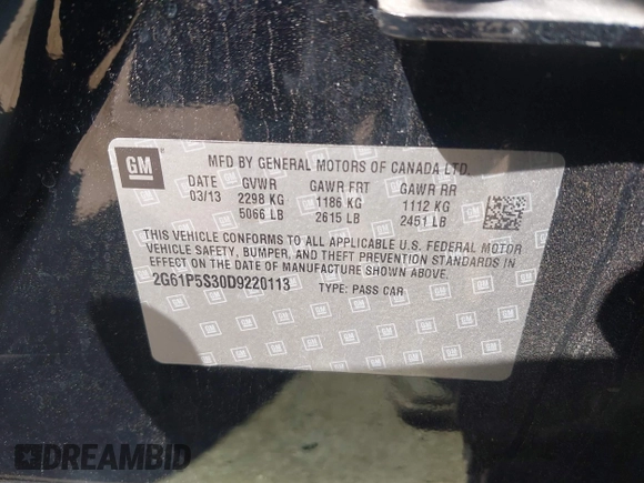 2013 Cadillac XTS Luxury z VIN 2G61P5S30D9220113, wystawiony jako IAAI lot #41970214 z przebiegiem 52 476 mil mil oraz . Historia ofert i sprzedaży dostępna na DreamBid. Obrazek 9.