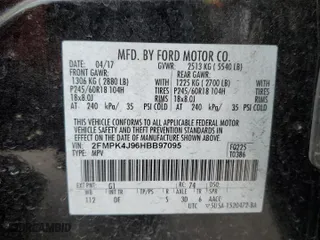 2017 Ford Edge SEL with VIN 2FMPK4J96HBB97095, listed as a Copart auction lot 47580215 with 105,101 mi miles and Clean Title. Bid and sale history available at carsss.com. Image 13.