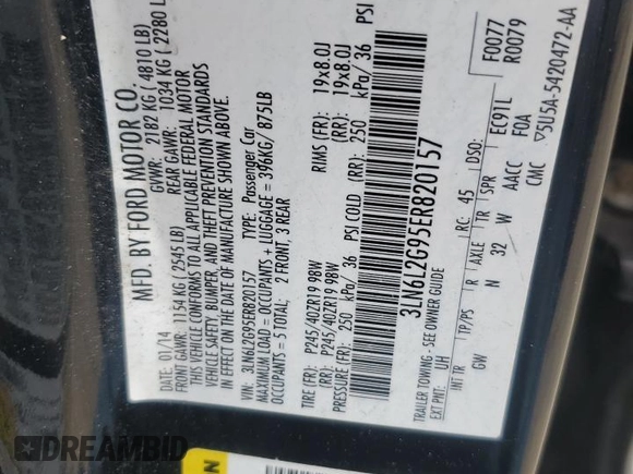 2014 Lincoln MKZ with VIN 3LN6L2G95ER820157, listed as a Copart auction lot 46816575 with 77,589 mi miles and Salvage Title. Bid and sale history available at DreamBid. Image 12.