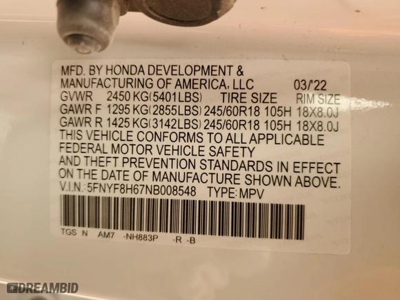 2022 Honda Passport TrailSport with VIN 5FNYF8H67NB008548, listed as a Copart auction lot 49726835 with 38,322 mi miles and Salvage Title. Bid and sale history available at carsss.com. Image 16.