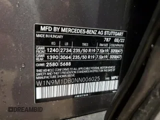 2022 Mercedes-Benz EQB 350 z VIN W1N9M1DB0NN006025, wystawiony jako Copart lot #86751794 z przebiegiem 5 513 mil mil oraz Szkoda całkowita • Salvage title. Historia ofert i sprzedaży dostępna na DreamBid. Obrazek 13.