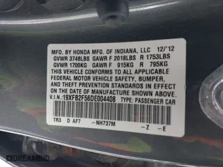 2013 Honda Civic Sdn LX with VIN 19XFB2F56DE004408, listed as a IAAI auction lot 41557421 with 95,484 mi miles. Bid and sale history available at carsss.com. Image 9.