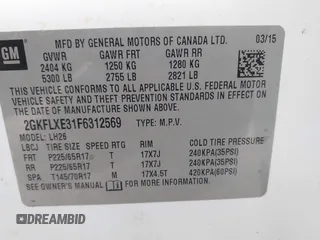 2015 GMC Terrain SLT with VIN 2GKFLXE31F6312569, listed as a IAAI auction lot 42031471 with 98,038 mi miles and . Bid and sale history available at carsss.com. Image 9.