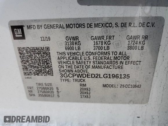2020 Chevrolet Silverado 1500 RST with VIN 3GCPWDED2LG196135, listed as a Copart auction lot 86521134 with 129,707 mi miles and Clean Title. Bid and sale history available at DreamBid. Image 12.