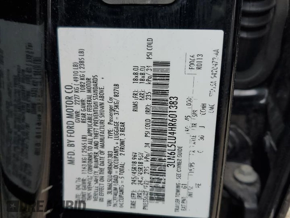 2017 Lincoln MKZ Hybrid Select with VIN 3LN6L5LU4HR601383, listed as a Copart auction lot 54015295 with 94,320 mi miles and Salvage title. Bid and sale history available at DreamBid. Image 12.
