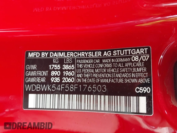 2008 Mercedes-Benz SLK 280 z VIN WDBWK54F58F176503, wystawiony jako IAAI lot #42215431 z przebiegiem 78 342 mil mil oraz . Historia ofert i sprzedaży dostępna na DreamBid. Obrazek 9.