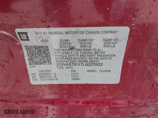 2020 Chevrolet Equinox LT with VIN 2GNAXTEV7L6223922, listed as a IAAI auction lot 41662463 with 58,148 mi miles. Bid and sale history available at carsss.com. Image 9.