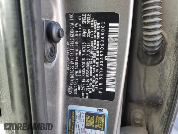 2013 Kia Sorento EX with VIN 5XYKU3A67DG346001, listed as a Copart auction lot 42926575 with 152,499 mi miles and Salvage Title. Bid and sale history available at DreamBid. Image 15.