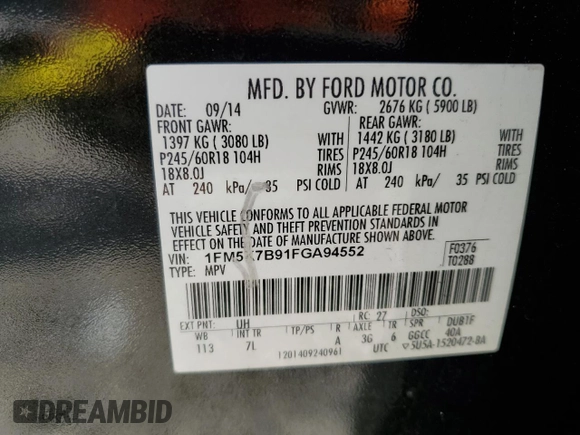 2015 Ford Explorer z VIN 1FM5K7B91FGA94552, wystawiony jako Copart lot #72983304 z przebiegiem 137 856 mil mil oraz Czysty tytuł • Clean title. Historia ofert i sprzedaży dostępna na DreamBid. Obrazek 13.