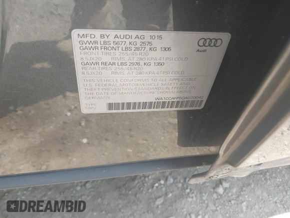 2016 Audi SQ5 Premium Plus with VIN WA1CCAFP5GA070042, listed as a IAAI auction lot 42173065 with 101,031 mi miles and . Bid and sale history available at DreamBid. Image 9.