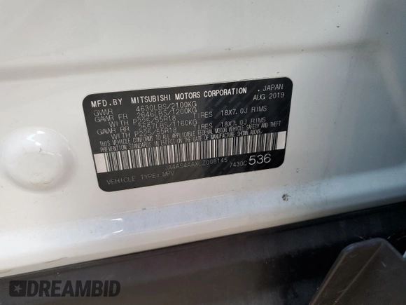 2020 Mitsubishi Eclipse Cross LE z VIN JA4AS4AAXLZ008145, wystawiony jako Copart lot #78136654 z przebiegiem 40 708 mil mil oraz Szkoda całkowita • Salvage title. Historia ofert i sprzedaży dostępna na DreamBid. Obrazek 15.