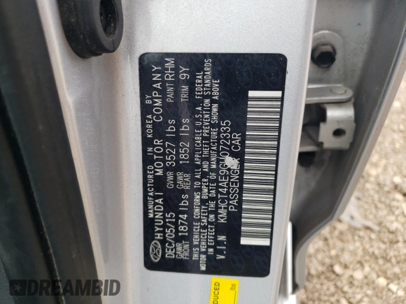 2016 Hyundai Accent SE with VIN KMHCT4AE9GU072335, listed as a Copart auction lot 71236713 with 107,887 mi miles and . Bid and sale history available at DreamBid. Image 12.