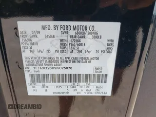 2009 Ford F-150 STX with VIN 1FTRX128X9KC75078, listed as a IAAI auction lot 42458966 with 150,794 mi miles and . Bid and sale history available at DreamBid. Image 9.