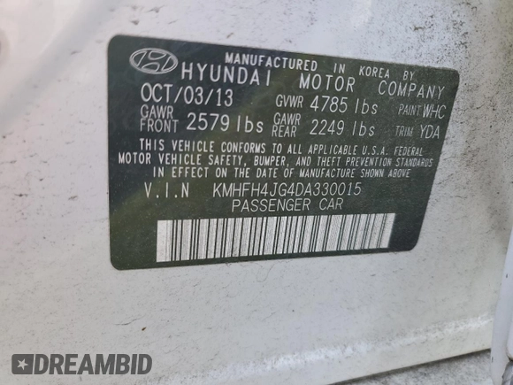 2013 Hyundai Azera с VIN KMHFH4JG4DA330015, выставлен на аукционе Copart как лот 62757555 с пробегом 128 339 миль миль и Чистый • Clean title. История ставок и продаж доступна на DreamBid. Изображение 13.