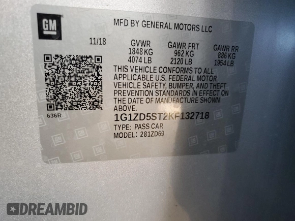 2019 Chevrolet Malibu LT with VIN 1G1ZD5ST2KF132718, listed as a Copart auction lot 52525895 with 81,362 mi miles and Clean Title. Bid and sale history available at DreamBid. Image 12.