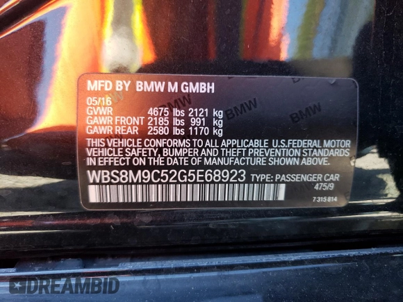 2016 BMW M3 with VIN WBS8M9C52G5E68923, listed as a Copart auction lot 69934513 with 0 mi miles. Bid and sale history available at carsss.com. Image 12.