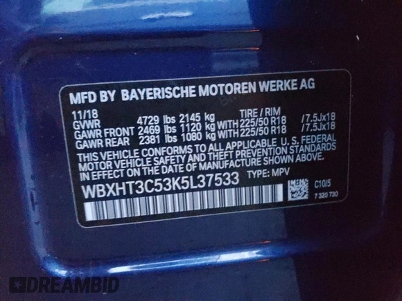 2019 BMW X1 xDrive28i with VIN WBXHT3C53K5L37533, listed as a Copart auction lot 71040942 with 44,237 mi miles. Bid and sale history available at carsss.com. Image 13.