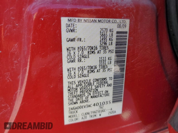 2010 Nissan Frontier SE with VIN 1N6AD0EV3AC401035, listed as a Copart auction lot 77137624 with 132,910 mi miles and Non repairable. Bid and sale history available at DreamBid. Image 14.