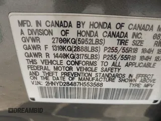 2007 Acura MDX Technology with VIN 2HNYD28487H553568, listed as a IAAI auction lot 42123875 with Not Provided miles and . Bid and sale history available at DreamBid. Image 9.